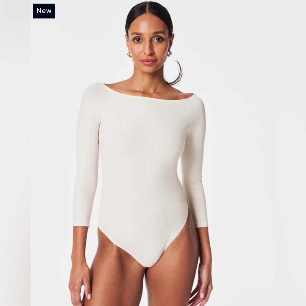 SPANX Cream Long Sleeve Bodysuit